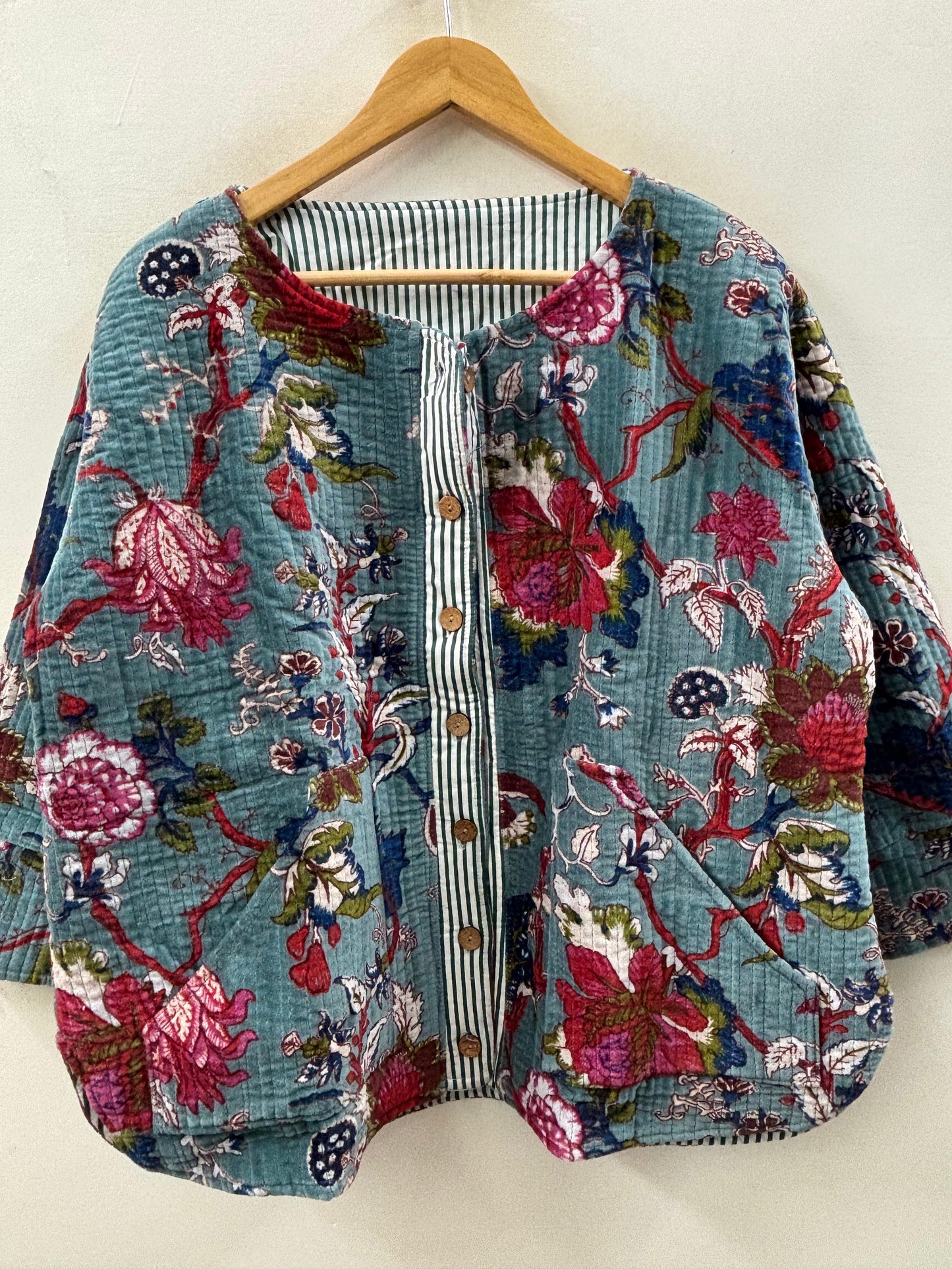 The Teal Garden — Hand Block-Printed Quilted Cotton Jacket - Default Title - Zoshak