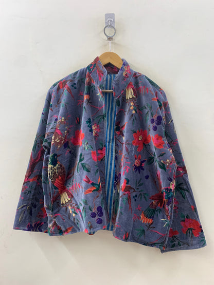 The Paradise Garden — Velvet Printed Jacket — Dusty Periwinkle & Crimson - Default Title - Zoshak Jacket