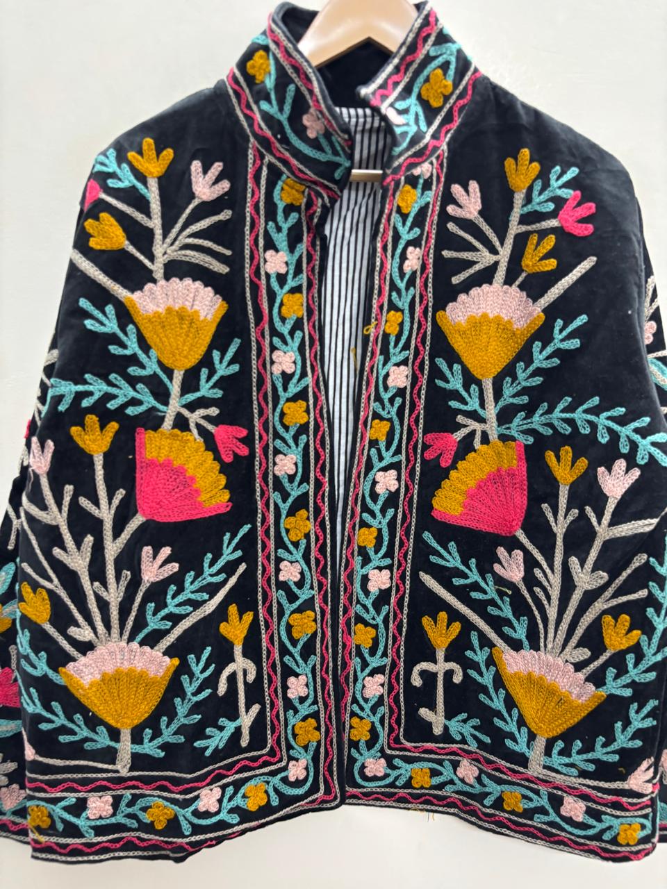 The Gulbagh — Sozni Chain-Stitch Velvet Jacket — Midnight Black