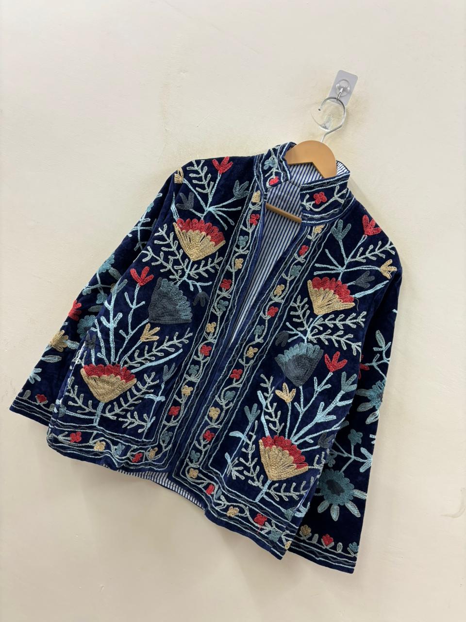 The Midnight Garden — Suzani Hand-Embroidered Velvet Jacket — Midnight Navy - Default Title - Zoshak Jacket