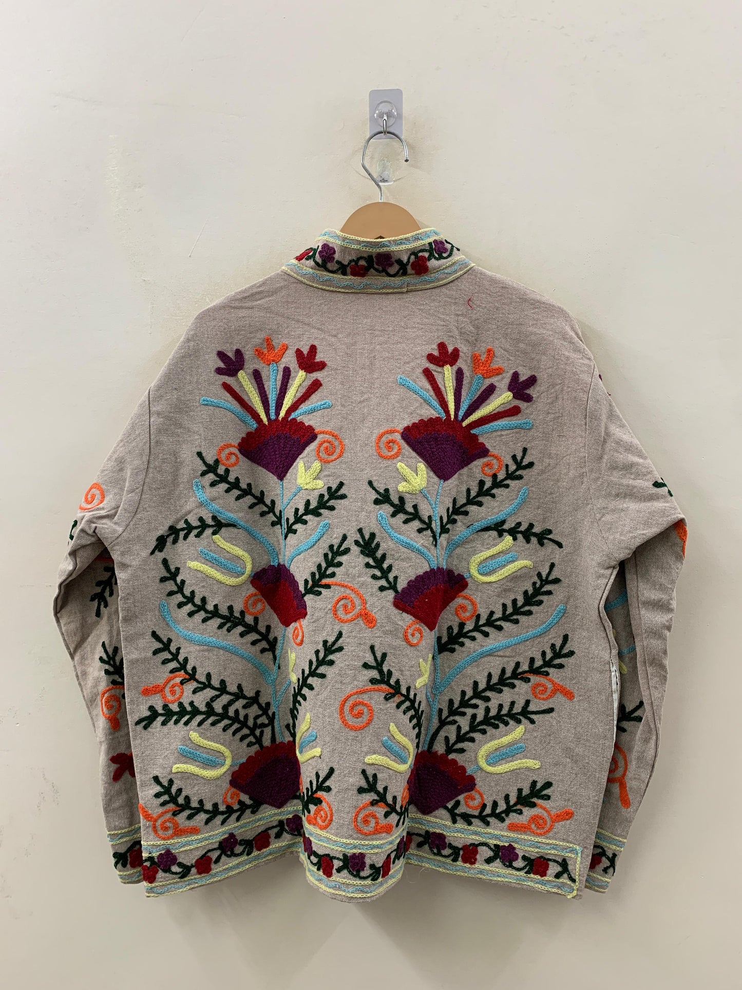 The Garden of Symmetry — Suzani-Inspired Hand-Embroidered Cotton Jacket — Stone Grey - Default Title - Zoshak Jacket