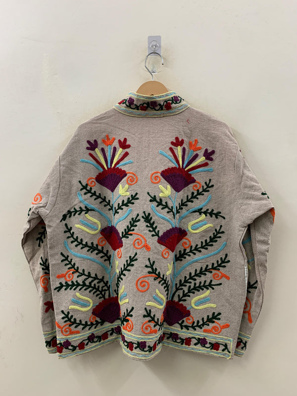 The Garden of Symmetry — Suzani-Inspired Hand-Embroidered Cotton Jacket — Stone Grey - Default Title - Zoshak Jacket
