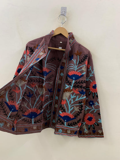 The Wildflower Dusk — Suzani-Inspired Hand-Embroidered Cotton Jacket — Mauve Brown - Default Title - Zoshak Jacket