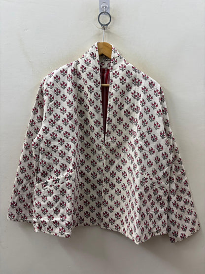 The Bagh — Hand-Embroidered Corduroy Jacket — Ivory with Ruby Florals - Default Title - Zoshak Jacket