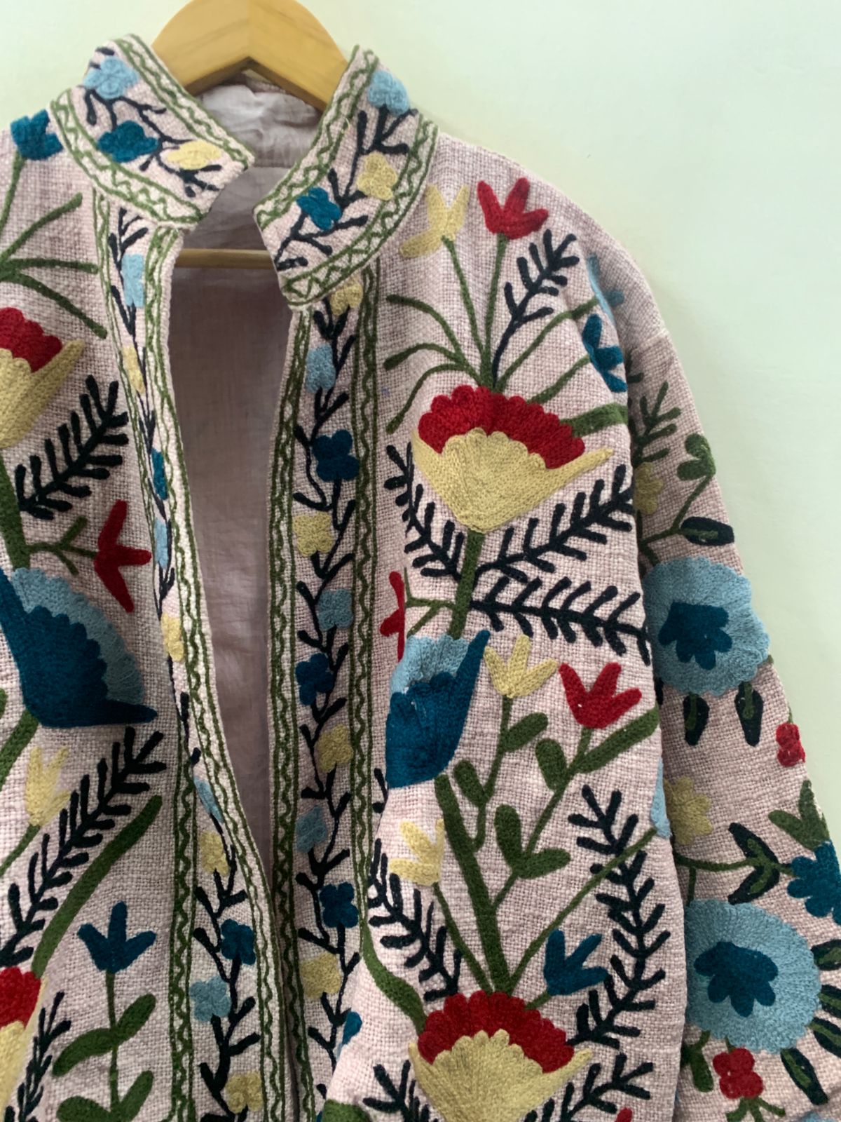 The Garden of Wandering Blooms — Crewel Embroidered Cotton Jacket — Blush Rose - Default Title - Zoshak Jacket