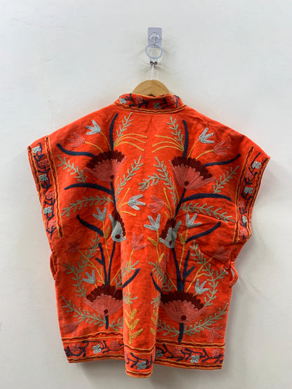 The Gulbagh — Suzani Hand-Embroidered Velvet Vest Jacket — Ember Orange - Default Title - Zoshak Jacket