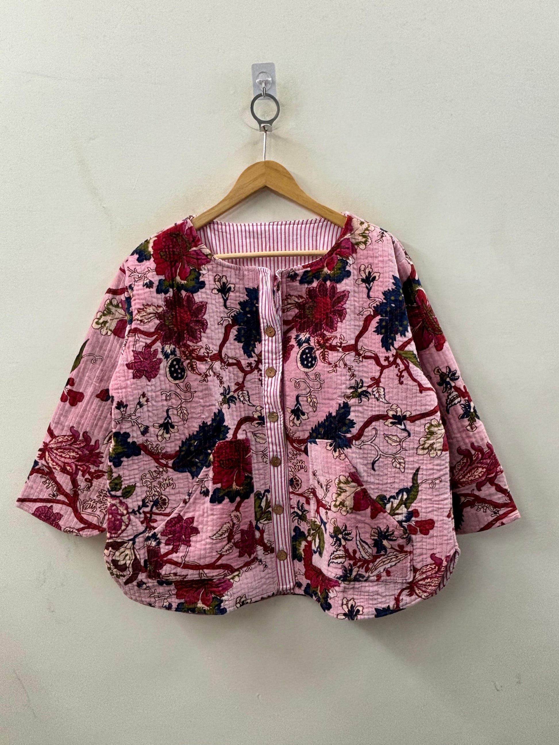 The Blush Garden — Hand Block-Printed Quilted Cotton Jacket - Default Title - Zoshak
