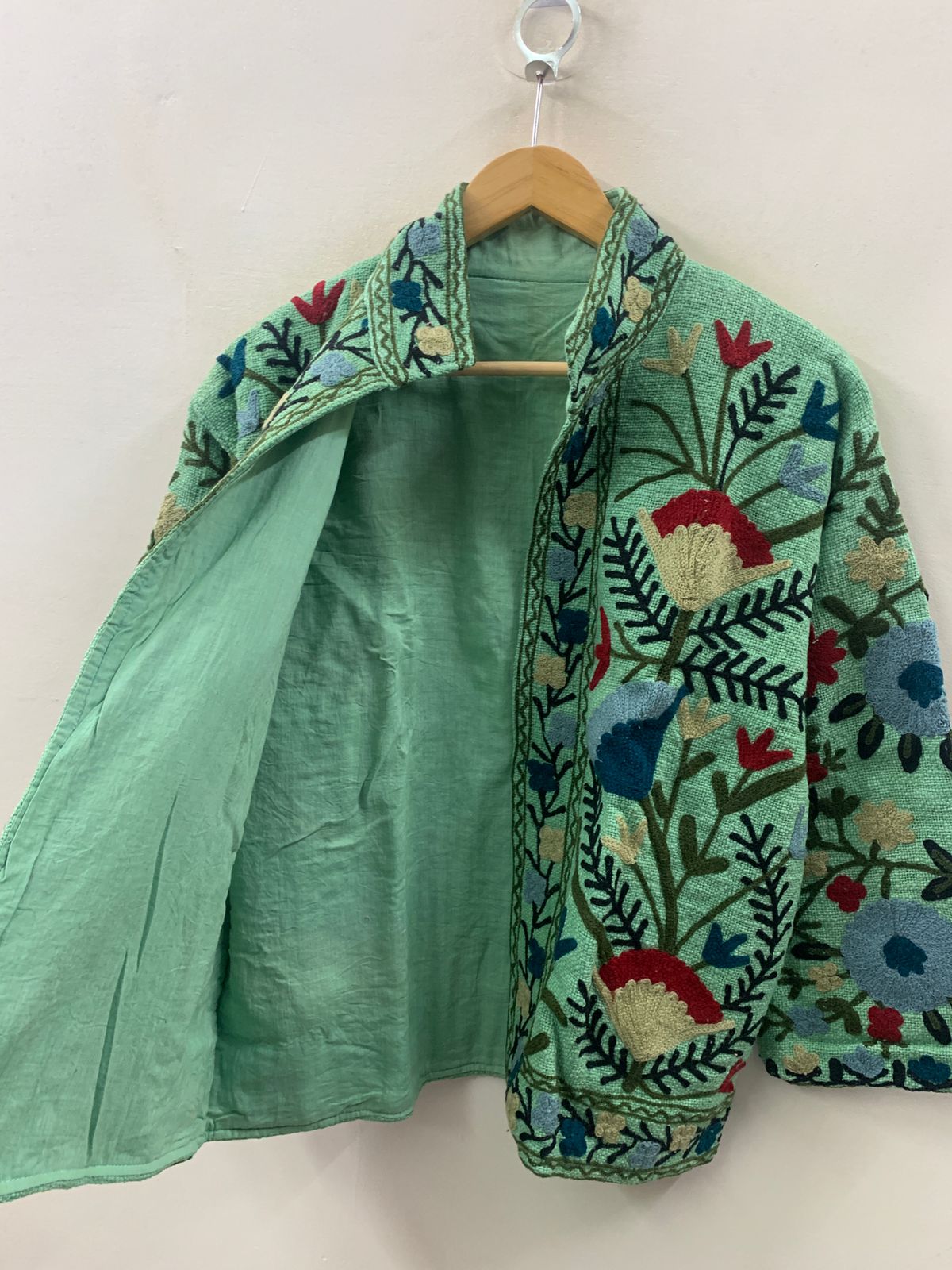 The Mint Garden — Crewel-Embroidered Cotton Jacket — Pistachio Green - Default Title - Zoshak Jacket