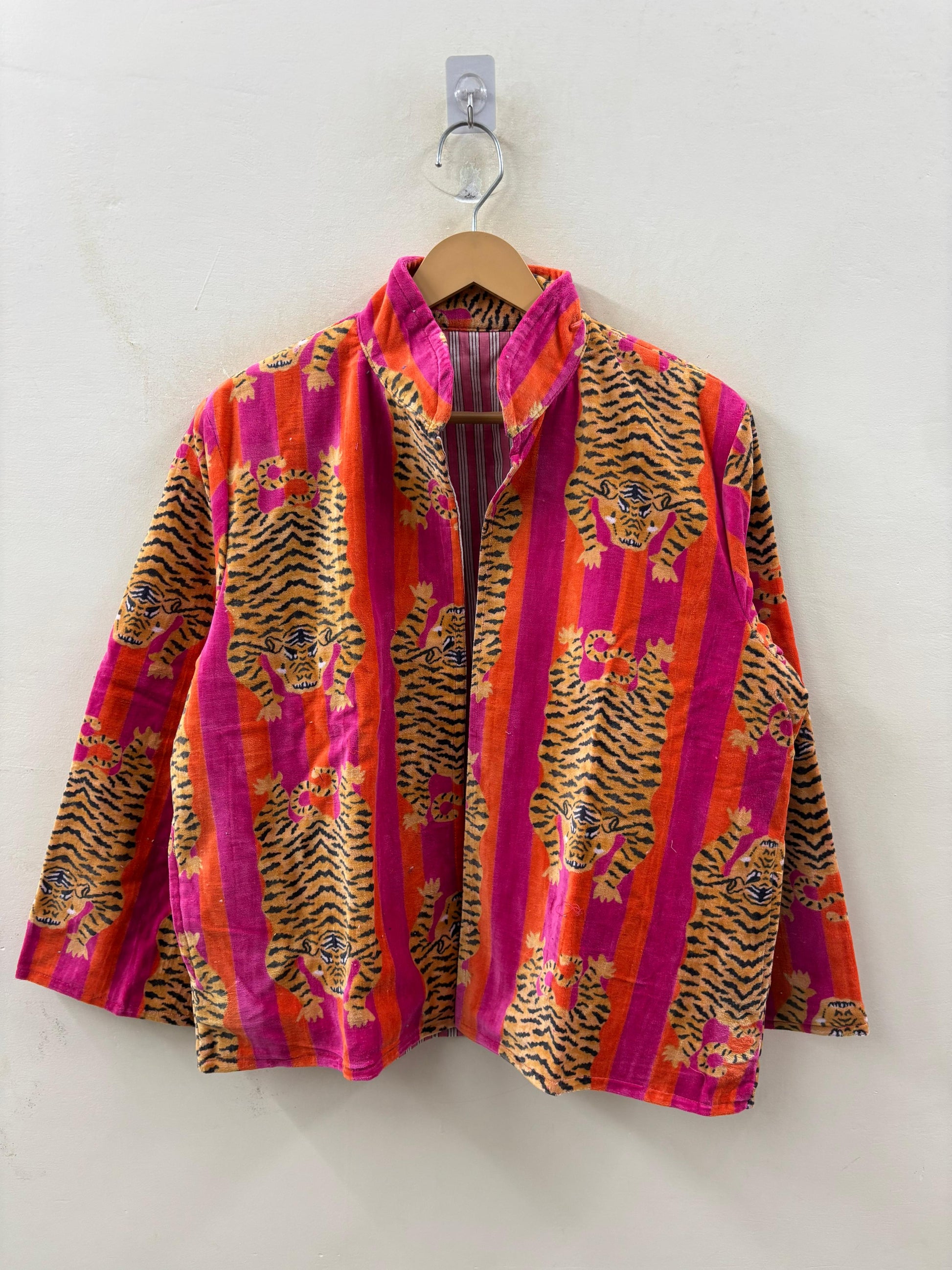 The Bengal Stripe — Block Printed Velvet Jacket — Fuchsia, Flame & Tiger Gold - Default Title - Zoshak Jacket
