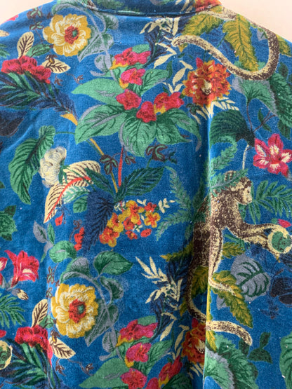 The Jungle Court — Velvet Printed Jacket — Cobalt Blue with Botanical & Monkey Motifs - Default Title - Zoshak Jacket