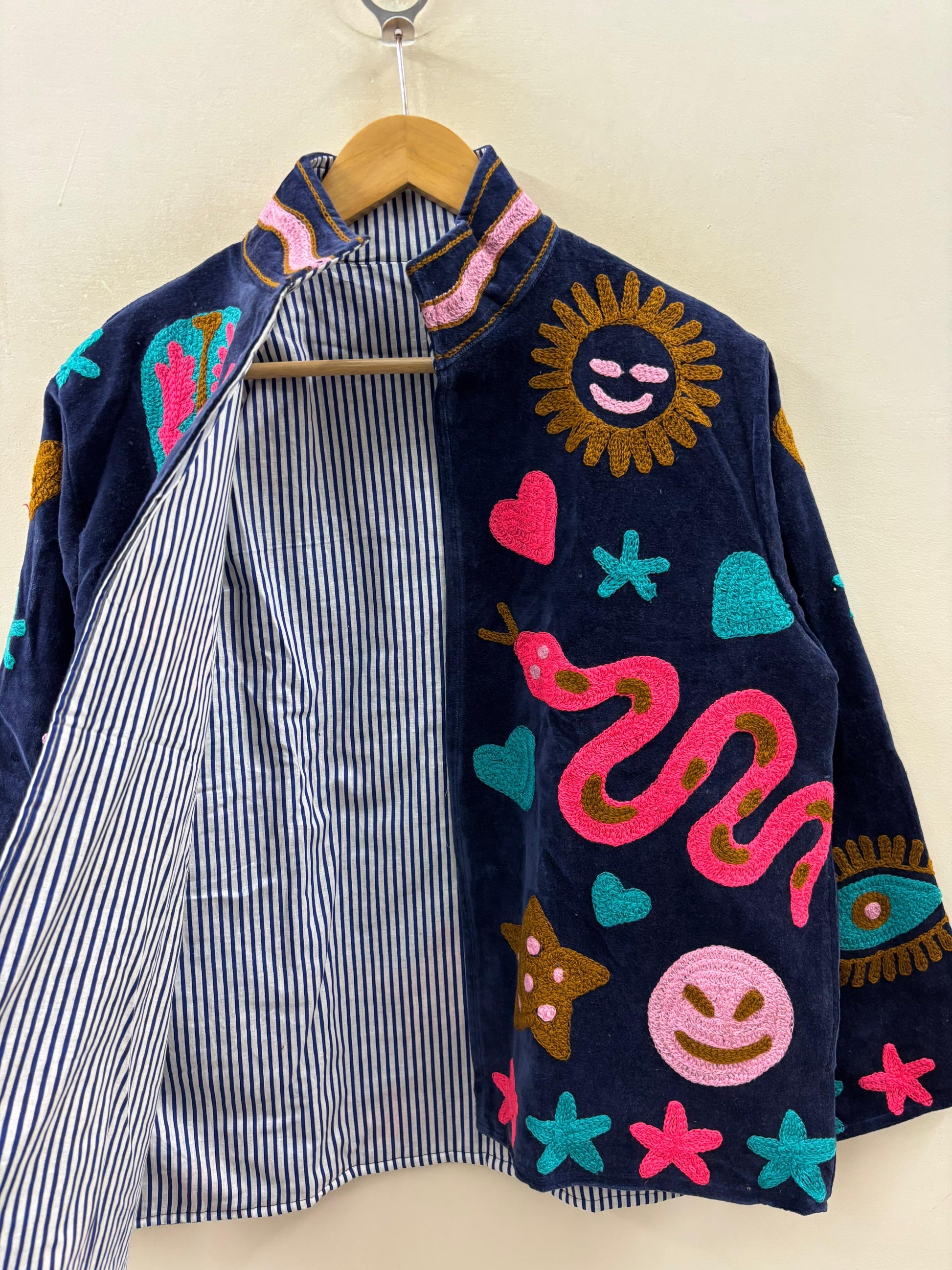 The Nazar — Neon Soul Edition — Hand-Embroidered Navy Velvet Jacket - Default Title - Zoshak