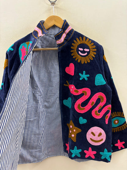 The Nazar — Neon Soul Edition — Hand-Embroidered Navy Velvet Jacket - Default Title - Zoshak