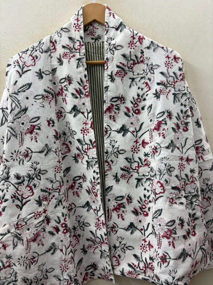 The Wildflower Garden — Hand-Embroidered Corduroy Jacket — Cream with Burgundy & Forest Green Florals - Default Title - Zoshak Jacket