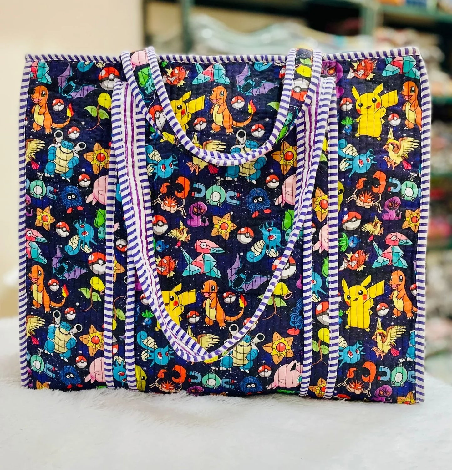 The Jaipur Tote - Cartoon Character - Zoshak Hand-Block Print · Cotton Quilted