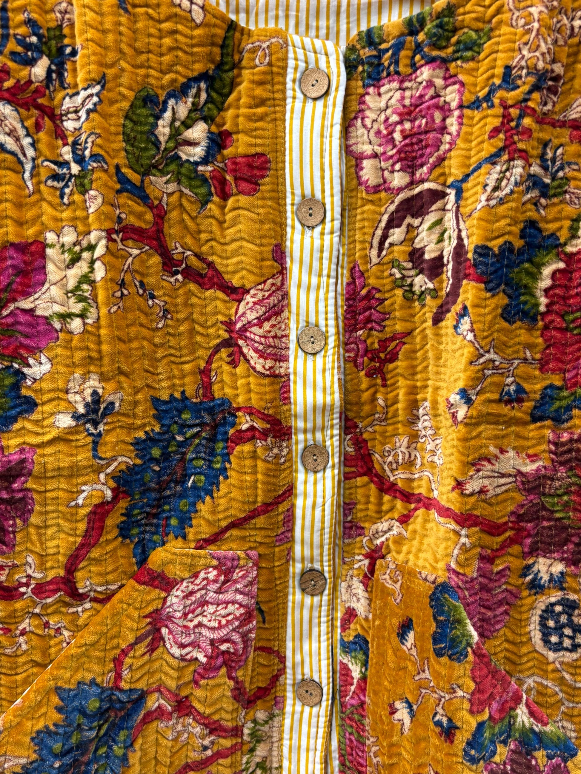 The Mustard Bloom — Hand Block-Printed Quilted Cotton Jacket - Default Title - Zoshak