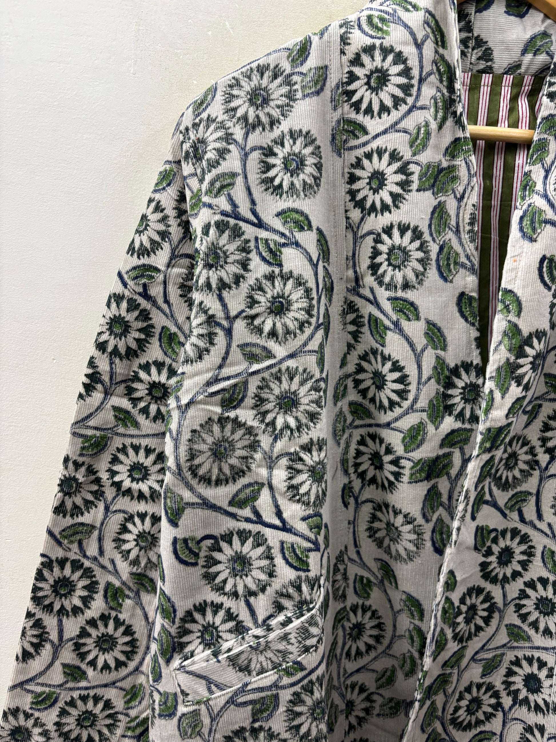 The Daisy Dream — Hand-Embroidered Corduroy Jacket — Cream with Forest Florals - Default Title - Zoshak Jacket