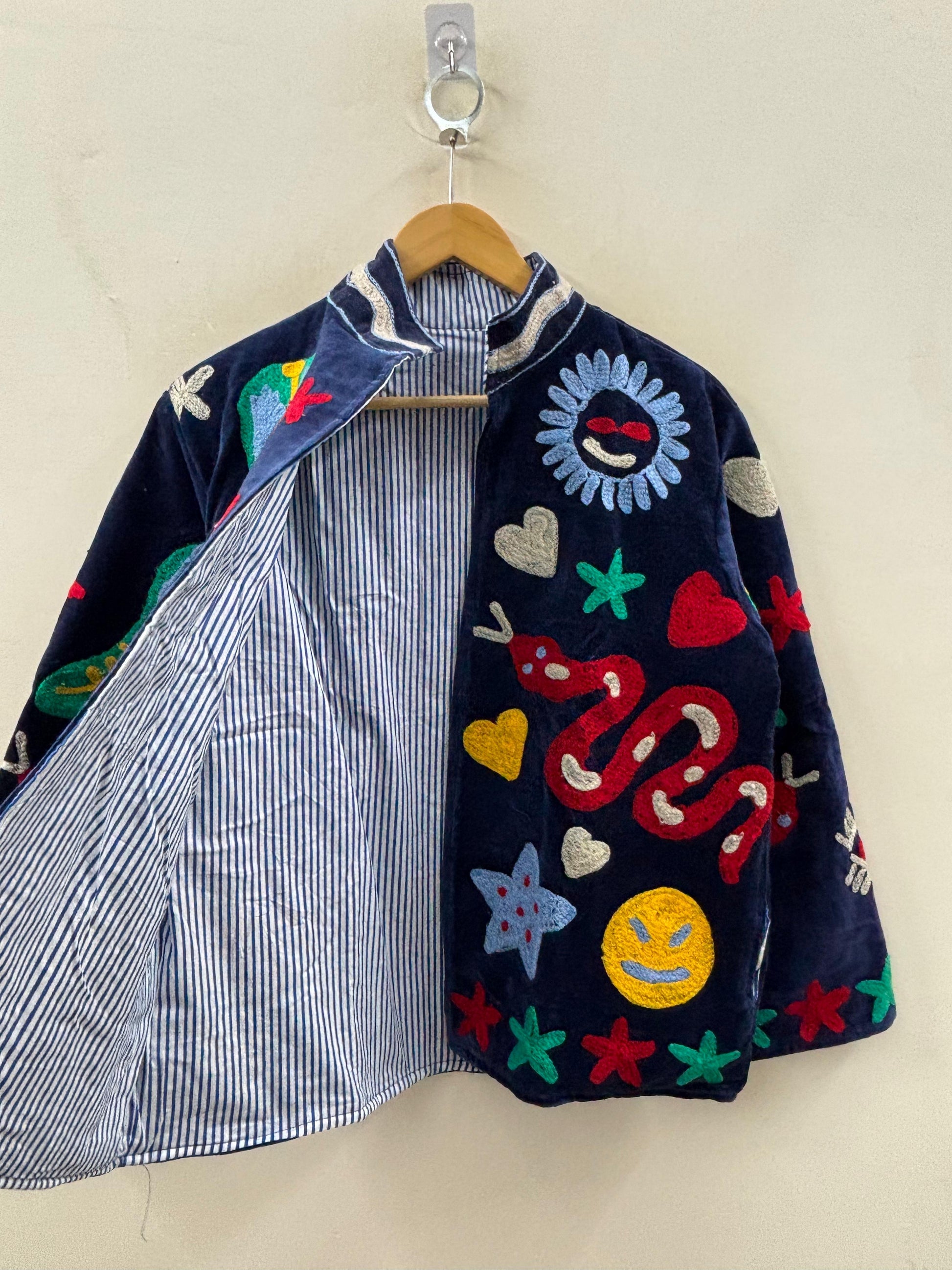 The Nazar — Primary Soul Edition — Hand-Embroidered Navy Velvet Jacket - Default Title - Zoshak