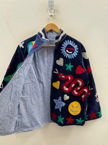 The Nazar — Primary Soul Edition — Hand-Embroidered Navy Velvet Jacket - Default Title - Zoshak
