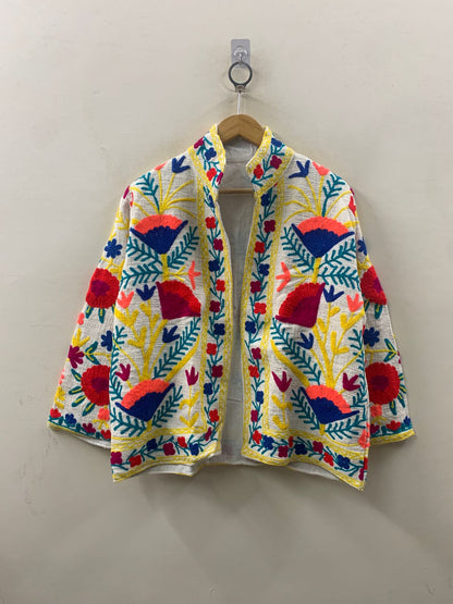 The Poppy Garden — Suzani-Embroidered Cotton Jacket — Ivory & Wildflower Bloom - Default Title - Zoshak Jacket
