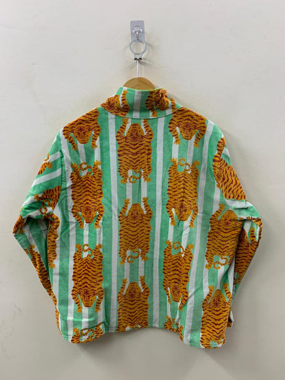 The Tiger Stripe — Block Printed Cotton Jacket — Mint Stripe & Saffron - Default Title - Zoshak Jacket