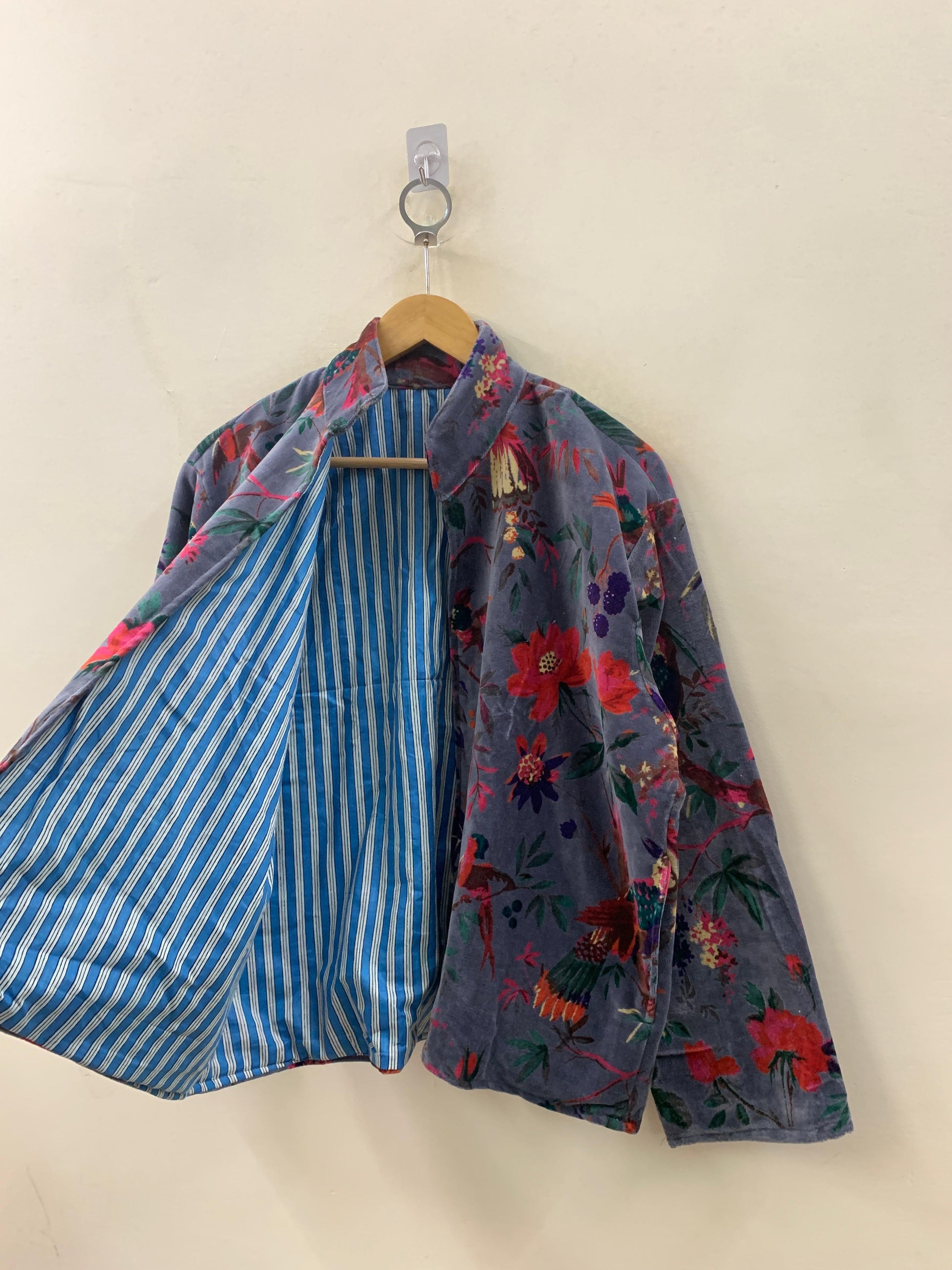 The Paradise Garden — Velvet Printed Jacket — Dusty Periwinkle & Crimson - Default Title - Zoshak Jacket