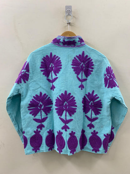 The Aqua Suzani — Violet Edition — Hand-Embroidered Waffle Cotton Jacket - Default Title - Zoshak