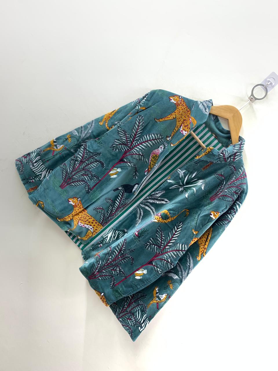 The Jungle Durbar — Block Printed Velvet Jacket — Teal & Saffron - Default Title - Zoshak Jacket