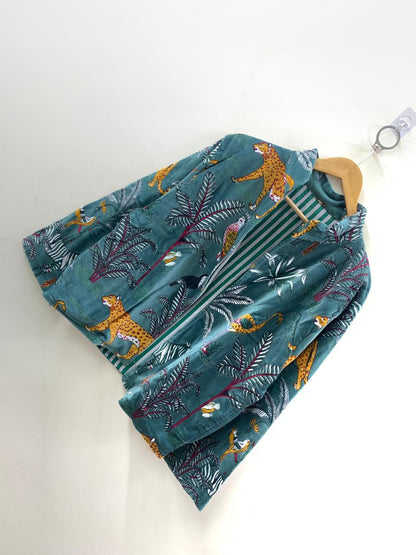 The Jungle Durbar — Block Printed Velvet Jacket — Teal & Saffron - Default Title - Zoshak Jacket