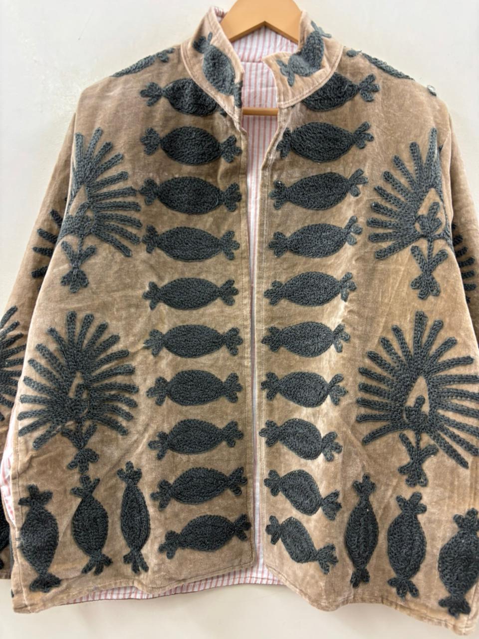 The Nomad's Garden — Suzani Chain-Stitch Velvet Jacket — Dust Rose & Charcoal - Default Title - Zoshak Jacket