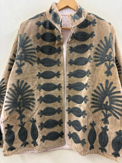 The Nomad's Garden — Suzani Chain-Stitch Velvet Jacket — Dust Rose & Charcoal - Default Title - Zoshak Jacket