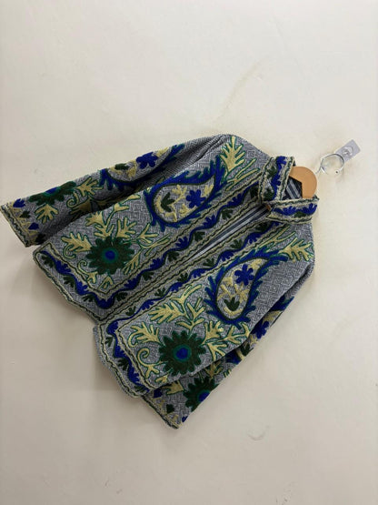 The Indigo Garden — Suzani-Embroidered Cotton Jacket — Slate Blue & Forest Green - Default Title - Zoshak Jacket