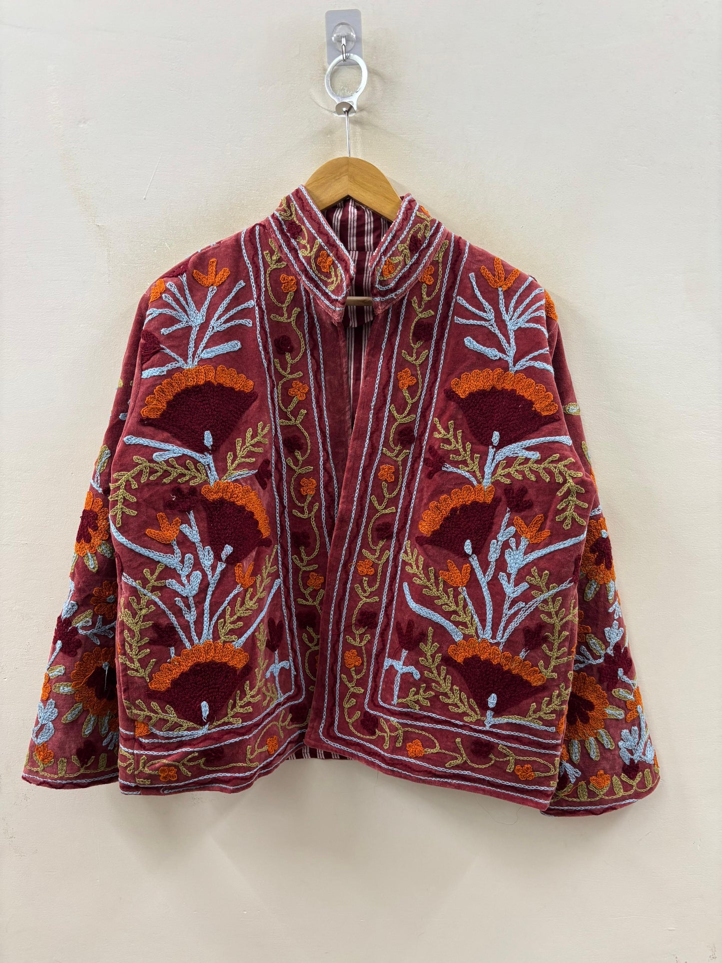 The Poppy Garden — Suzani Hand-Embroidered Velvet Jacket — Antique Rose & Marigold - Default Title - Zoshak Jacket