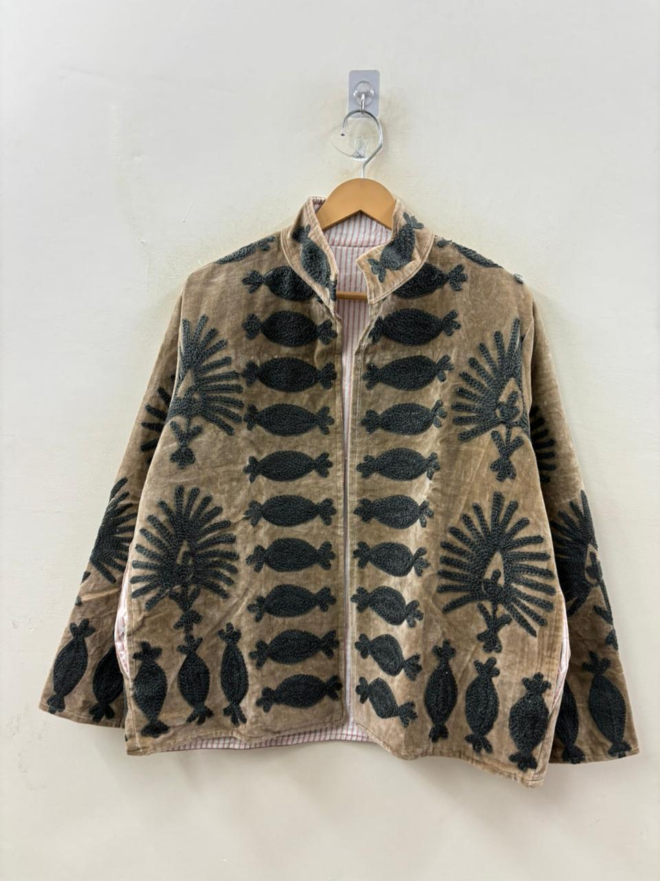 The Nomad's Garden — Suzani Chain-Stitch Velvet Jacket — Dust Rose & Charcoal - Default Title - Zoshak Jacket