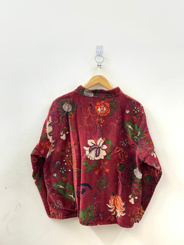 The Gulbagh — Block Printed Velvet Jacket — Deep Crimson & Botanical Garden - Default Title - Zoshak Jacket
