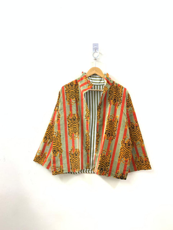The Sher-e-Jangal — Block Printed Velvet Jacket — Sage, Coral & Tiger Gold - Default Title - Zoshak Jacket