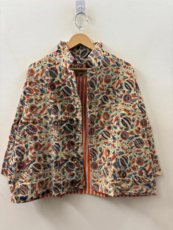 The Blooming Garden — Hand-Embroidered Corduroy Jacket — Cream with Red & Indigo Florals - Default Title - Zoshak Jacket