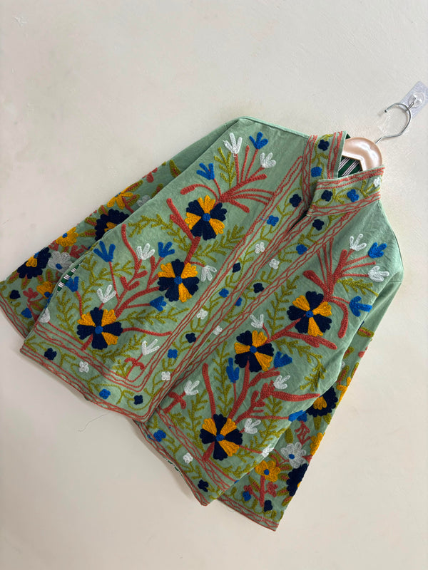 The Sage Meadow — Suzani Embroidered Cotton Jacket — Pistachio Green