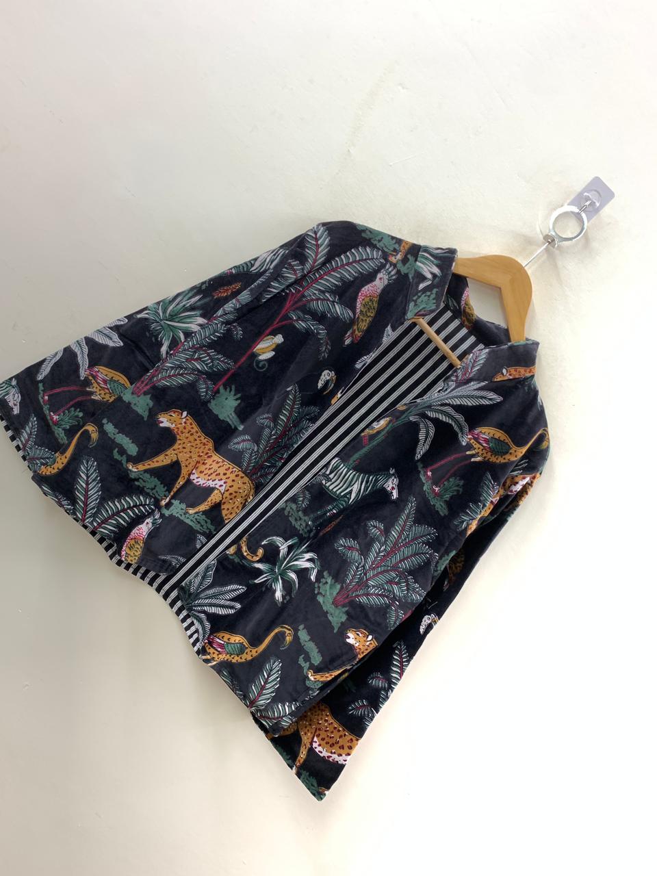 The Jungle Nocturne — Block-Printed Velvet Jacket — Midnight Black with Wild Safari Motifs - Default Title - Zoshak Jacket