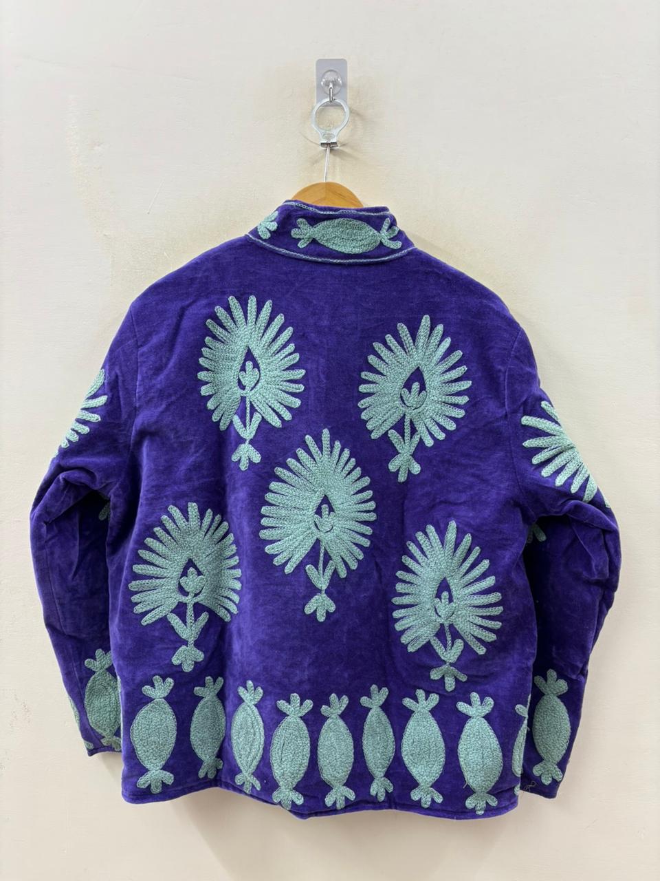 The Indigo Garden — Suzani Embroidered Velvet Jacket — Royal Violet & Sage Mint - Default Title - Zoshak Jacket