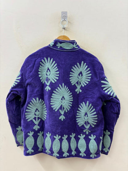 The Indigo Garden — Suzani Embroidered Velvet Jacket — Royal Violet & Sage Mint - Default Title - Zoshak Jacket