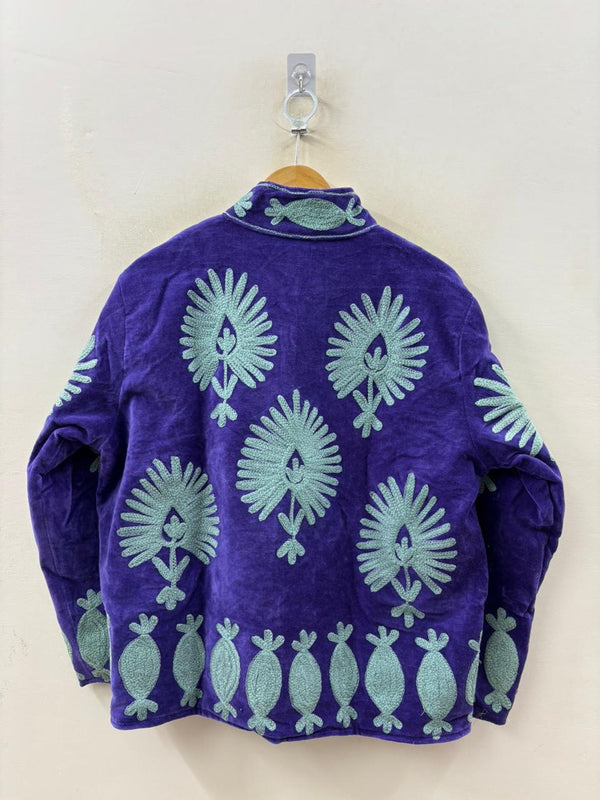 The Indigo Garden — Suzani Embroidered Velvet Jacket — Royal Violet & Sage Mint - Default Title - Zoshak Jacket