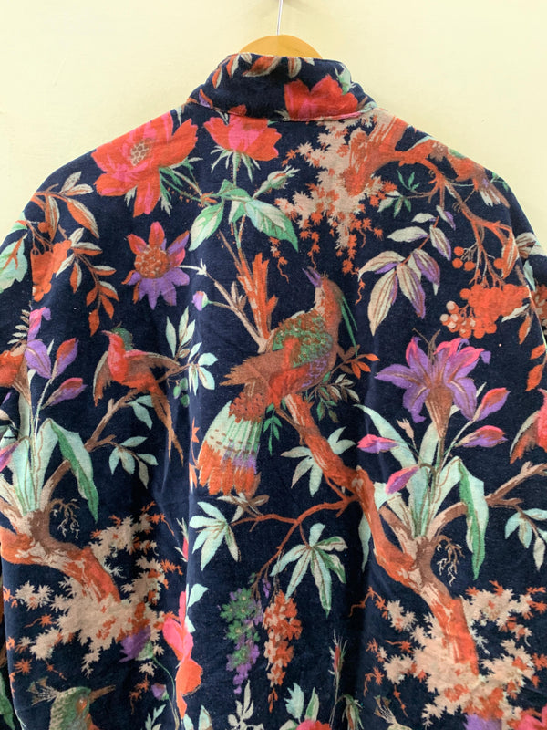 The Midnight Aviarium — Velvet Printed Jacket — Ink Navy with Tropical Chinoiserie - Default Title - Zoshak Jacket