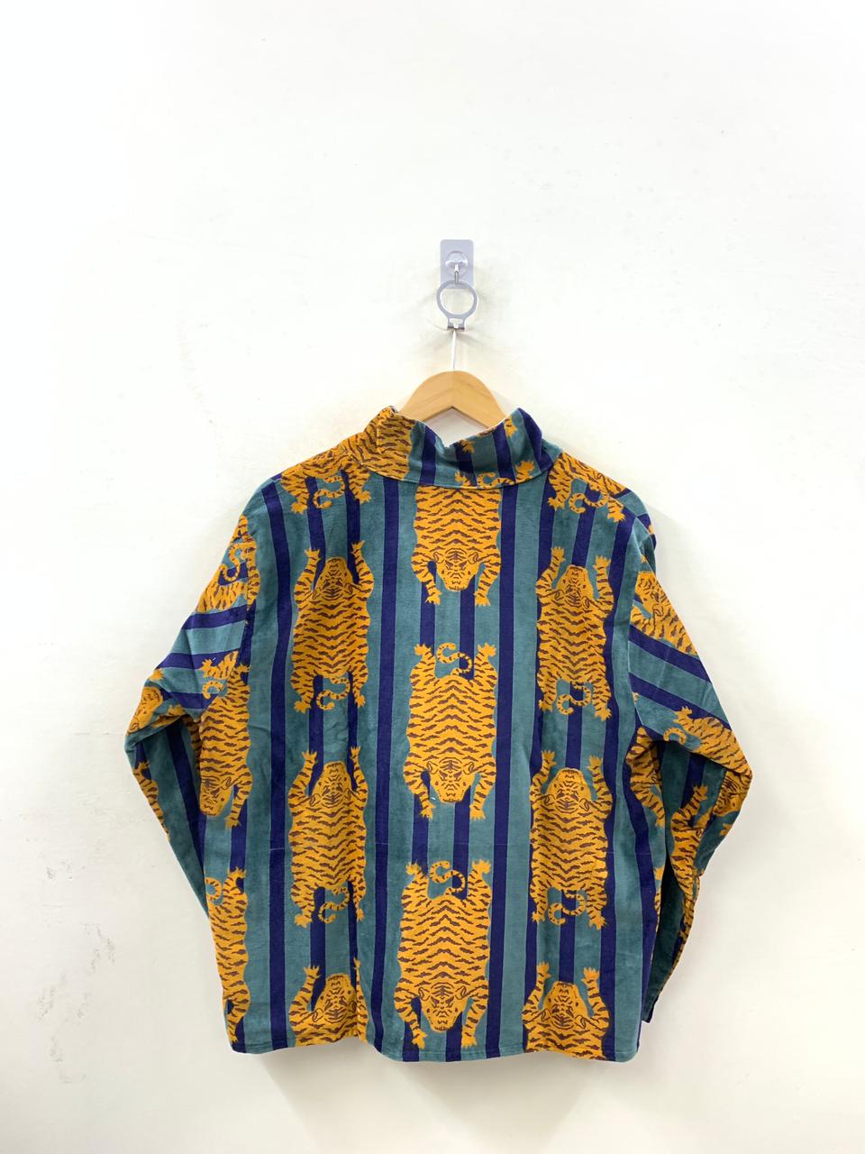 The Tiger Stripe — Block Printed Velvet Jacket — Saffron, Teal & Cobalt - Default Title - Zoshak Jacket