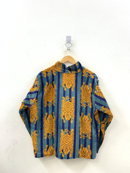The Tiger Stripe — Block Printed Velvet Jacket — Saffron, Teal & Cobalt - Default Title - Zoshak Jacket