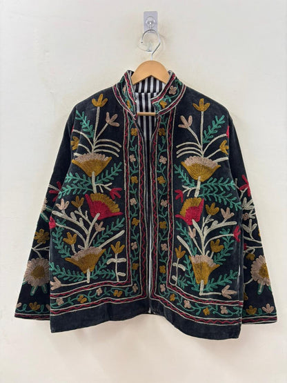 The Midnight Garden — Suzani Velvet Jacket — Charcoal Black - Default Title - Zoshak Jacket