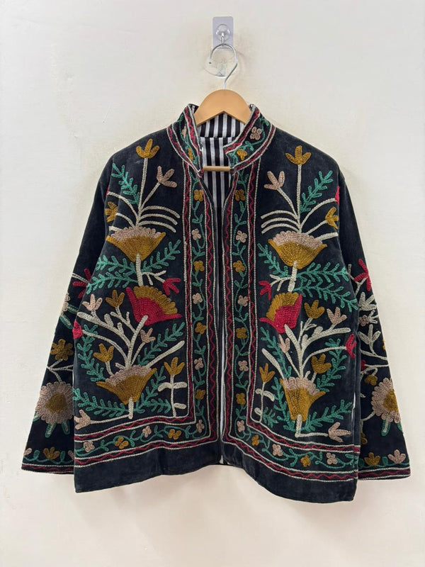 The Midnight Garden — Suzani Velvet Jacket — Charcoal Black - Default Title - Zoshak Jacket