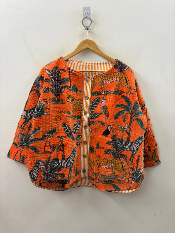The Jungle Orange — Hand Block-Printed Quilted Cotton Jacket - Default Title - Zoshak