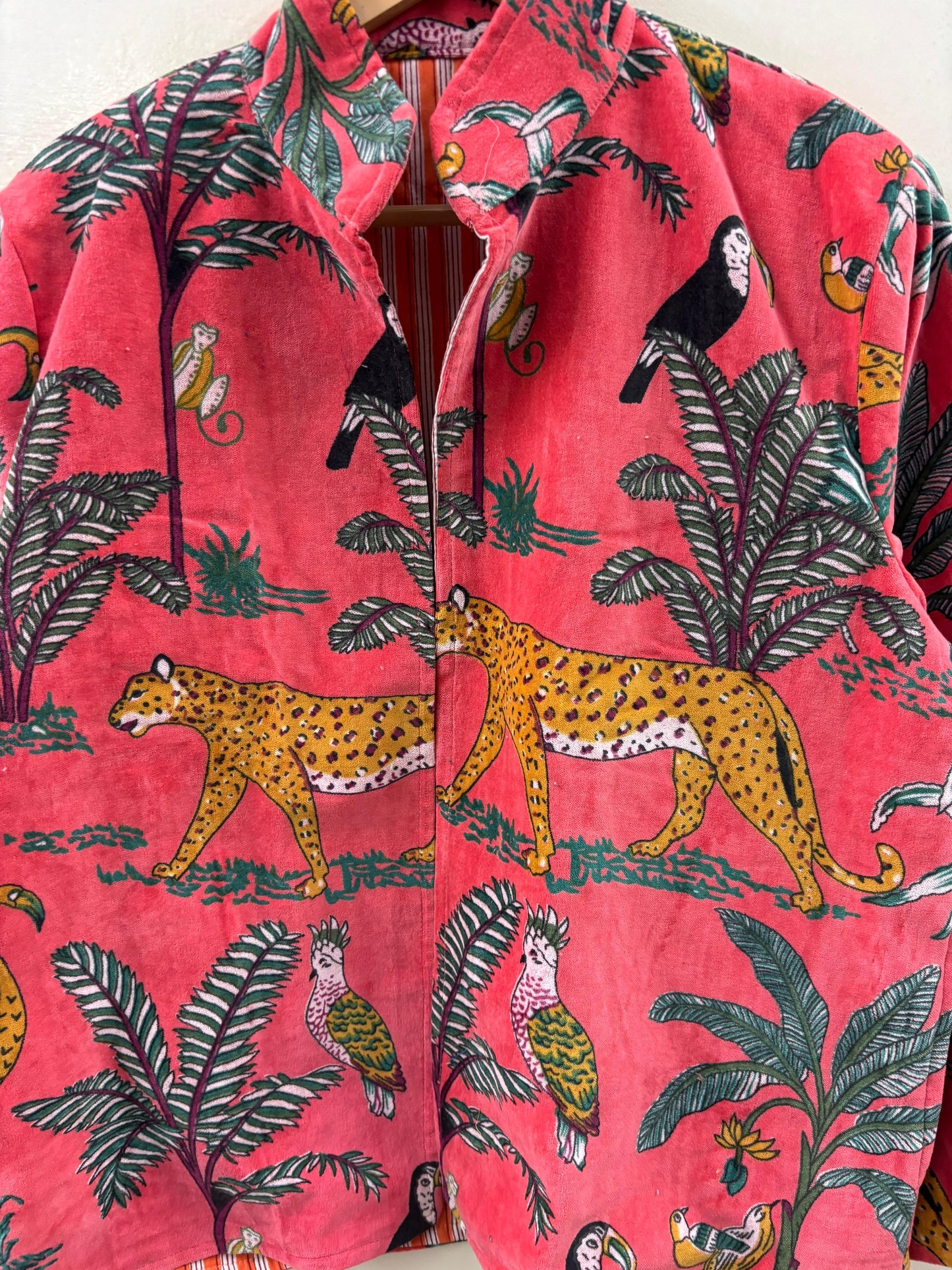 The Jungle Durbar — Block-Printed Velvet Jacket — Coral Rose - Default Title - Zoshak Jacket