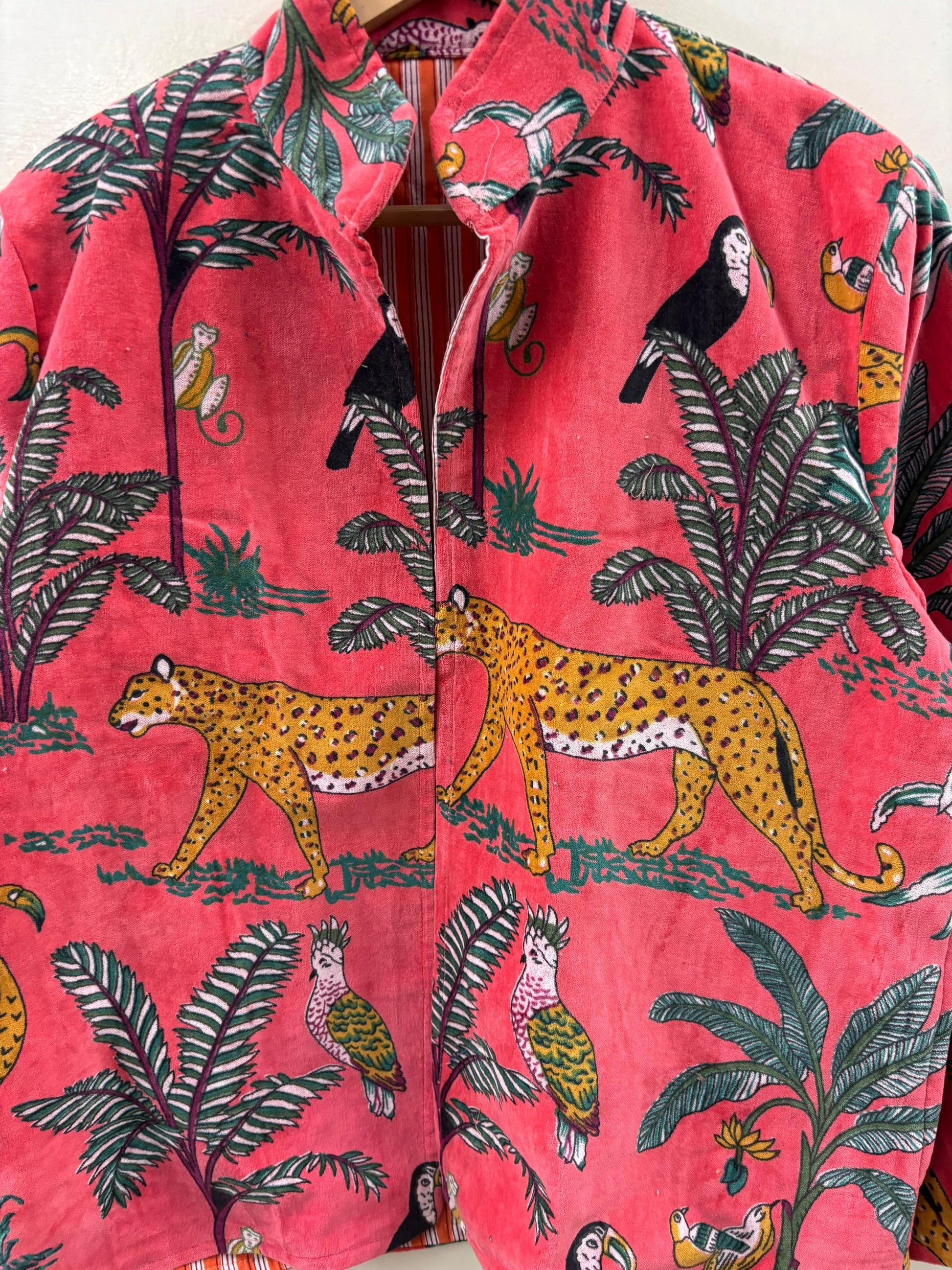The Jungle Durbar — Block-Printed Velvet Jacket — Coral Rose - Default Title - Zoshak Jacket