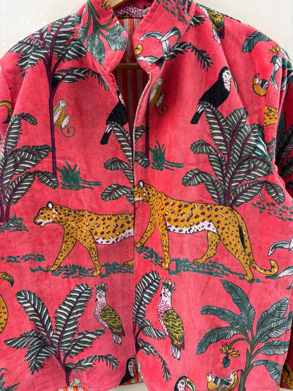 The Jungle Durbar — Block-Printed Velvet Jacket — Coral Rose - Default Title - Zoshak Jacket